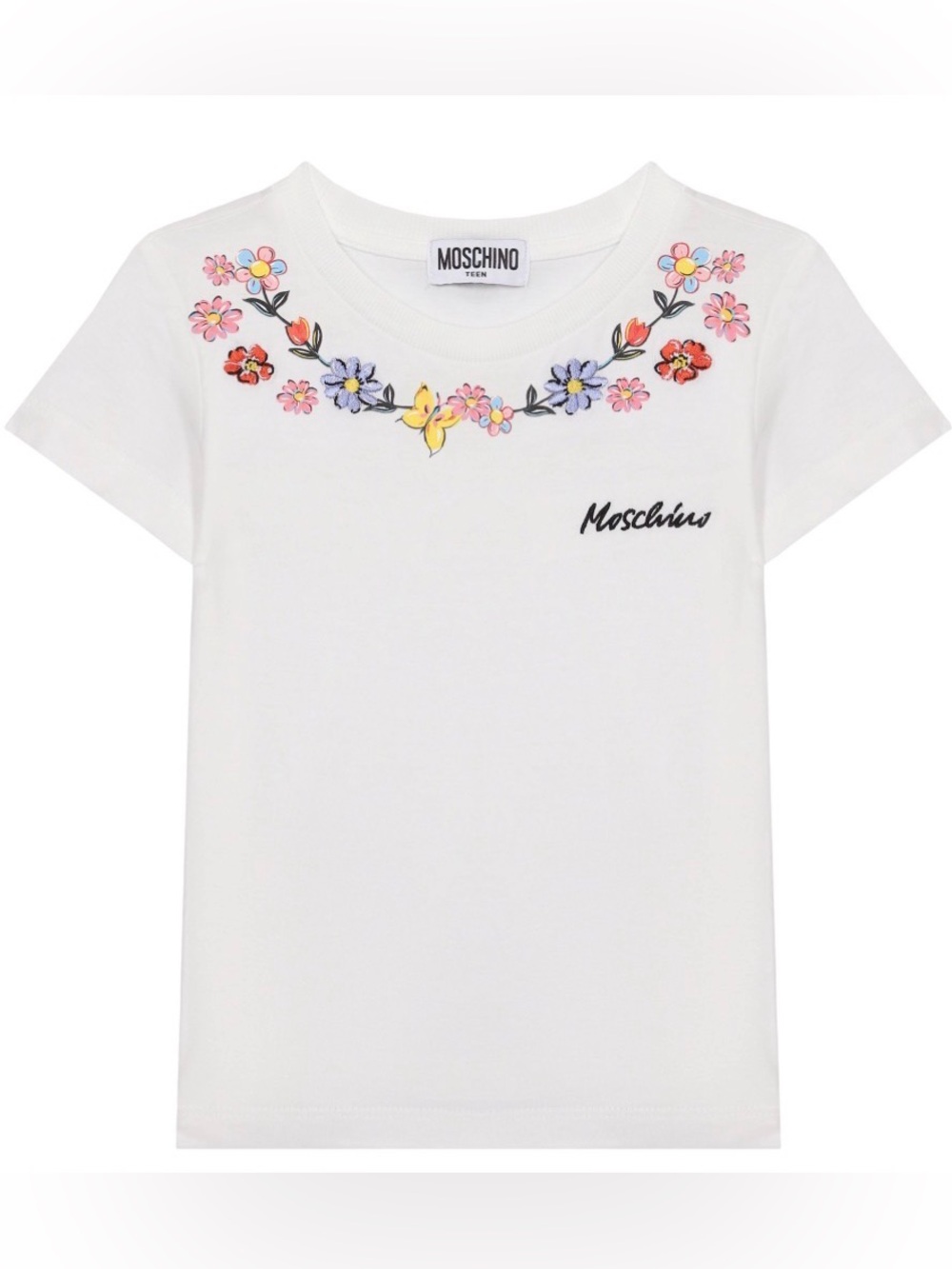 MOSCHINO Teen kids floral-embroidered T-shirt 14Y